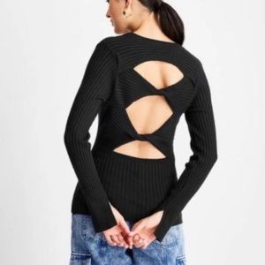 Future Collective Woman's Long Sleeve Twisted Back Crewneck Pullover Sweater